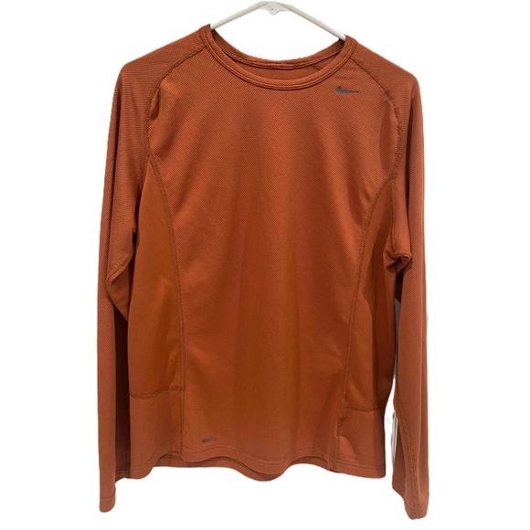 Nike Orange Rust Men's Long Sleeve Crew Neck Mesh Shirt Medium - Picture 1 of 11